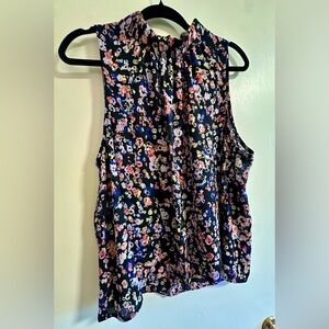 Allison Joy High Neck Floral Sleeveless Blouse — Black Floral Design, Size XL